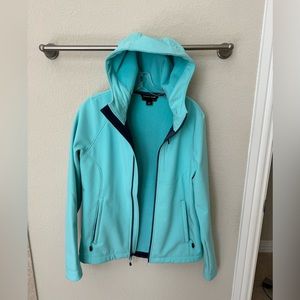 Kirkland Signature ladies full zip, hooded, pale mint green jacket.  Size M.
